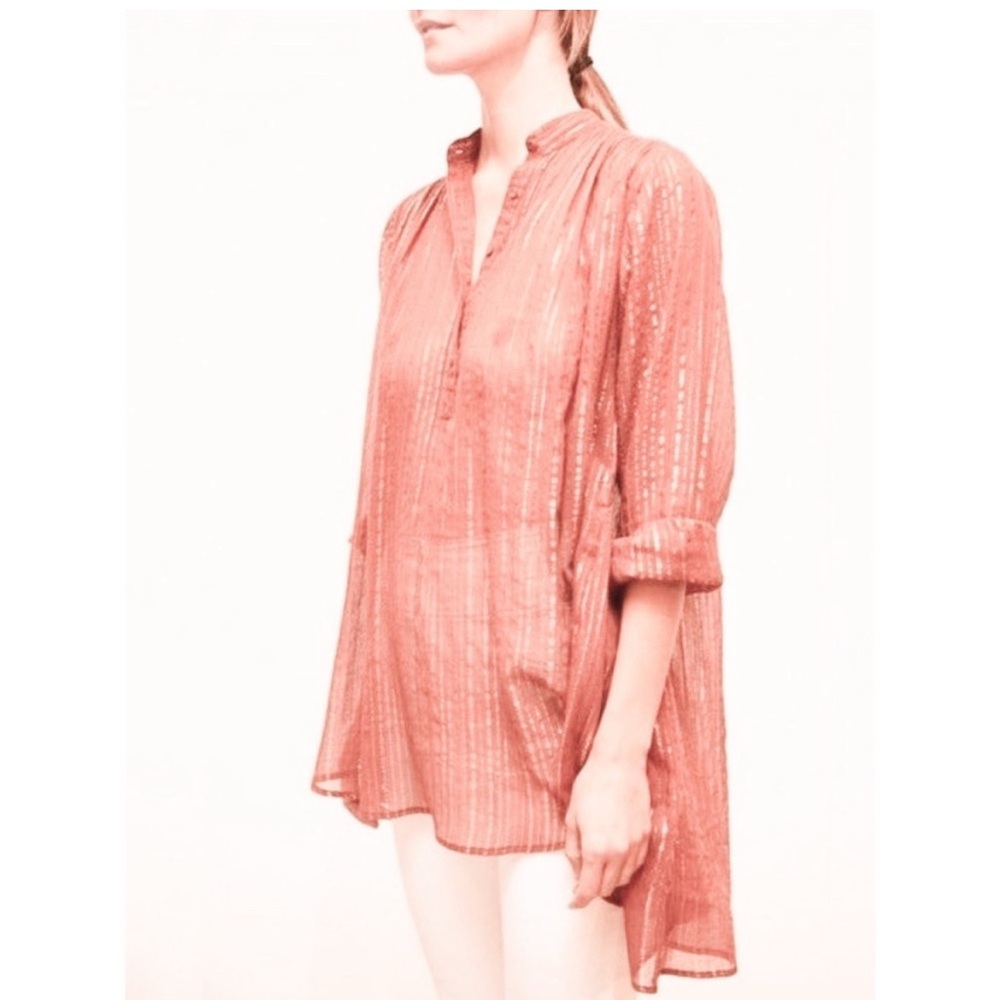 Ulla Johnson Lune Metallic Stripe Blouse Coral Pink Size 6